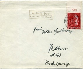 1938, 27.Apr., Bf.m. EF. REHNITZ DORF ÜBER SOLDIN (NEUM)(Handstpl.) über SOLDIN (NEUM) ...