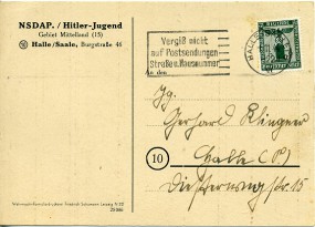 1944, 1.Nov., Kte. m. EF. HALLE (SAALE) 8 VI - VERGISS NICHT AUF POSTSENDUNGEN STRASSE U....