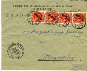 1923, 25.Aug., Bf.m. MeF. OSTERBURG **a(Handstpl.) nach Magdeburg. Porto: 20000 M.