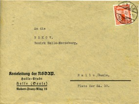 1938, 21.Jul., Bf.m. EF. HALLE (SAALE) 2 *d(Handstpl.) nach Halle/S. Porto: RM 0.08.