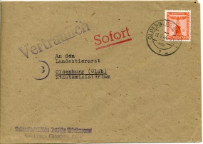 1944, 13.Sep., Bf.m. EF. OLDENBURG (OLDB) 1 r(Handstpl.) nach Oldenburg. Porto: RM 0.08....