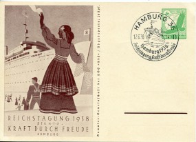 1938, 12.Jun., 5Pfg.-So.-GA-Kte. HAMBURG 36 - REICHSTAGUNG KRAFT DURCH FREUDE HAMBURG 193...