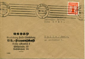 1941, 8.Dez., Bf.m. EF. HALLE (SAALE) 8 a(Masch.-Stpl.) nach Halle/S. Porto: RM 0.08.