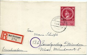 1944, 7.Jun., R-Bf.m. EF. BAD KISSINGEN(Handstpl.) über MÜNCHEN 2 BZ HAUPTSTADT DER BEW...