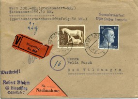 1945, 17.Mrz., W-NN-Bf.m. MiF. DINGOLFING a(Handstpl.) nach BAD WILDUNGEN 1 d. Postlau...