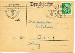 1941, 5.Feb., Drucks.-Kte. m. EF. KIEL 2 c(Handstpl.) in die Schweiz. Porto: RM 0.05. M....