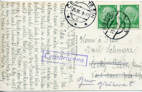 1938, 21.Sep., Ans.-Kte. m. MeF. PURGSTALL c(österr. Handstpl.) nach CESKY TESIN c(Tsc...