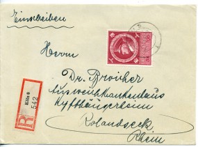 1944, 2.Mai , R-Bf.m. EF. KÖLN 5 i(Handstpl.) nach Rolandseck. Porto: RM 0.54.