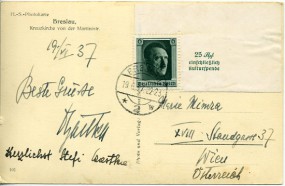 1937, 19.Jun., Ans.-Kte. m. EF. BRESLAU 2 *w(Handstpl.) nach Wien. Porto: RM 0.06.