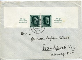 1937, 25.Jun., Bf.m. MeF. DÜSSELDORF 1 v(Handstpl.) nach Frankfurt/M. Porto: RM 0.12.