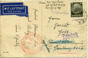 1938, 31.Dez., Lp.-Ans.-Kte. m. EF. BERLIN W9 p(Handstpl.) nach SUC. 19 V. DEV..(Argen...