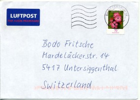 2010, 2.Jan., Lp.-Bf.m. EF. BRIEFZENTRUM 01 ma(Masch.-Stpl.) in die Schweiz. Porto: EUR ...