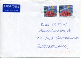 2008, 29.Jul., Bf.m. MeF. ..(undeutl.Dotmatrix-Stpl.) in die Schweiz. Porto: Kr.11.00.