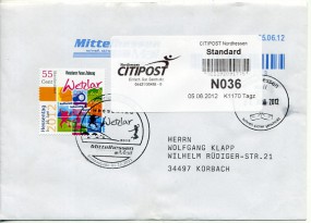 2011, 1.Dez., Bf.m. EF. WETZLAR - HESSENTAG(So.-Stpl.) nach Korbach. Porto: EUR 0.55.