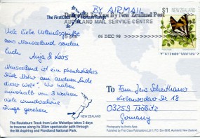 1998, 6.Dez., Lp.-Ans.-Kte. m. EF. AUCKLAND MAIL SERVICE CENTRE - DELIVERED TO YOU BY NEW...