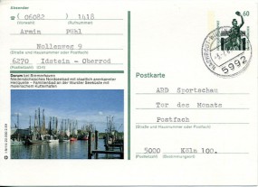 1989, 3.Jul., 60Pfg.-GA-Kte. 5992 NACHRODT-WIBLINGWERDE 1 e(Handstpl.) nach Köln. Porto:...
