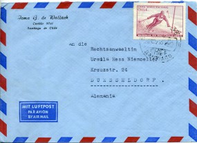 1966, 24.Nov., Lp.-Bf.m. EF. .. SANTIAGO(undeutl.Handstpl.) nach Westdeutschland. Porto:...