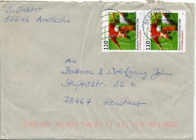 1998, 30.Okt., Bf.m. MeF. BRIEFZENTRUM 82 ma(Masch.-Stpl.) nach Konstanz. Porto: DM 2.20...