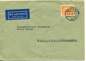 1951, 21.Jun., Lp.-Bf.m. EF. BERLIN W35 m(Handstpl.) nach Gernsbach. Porto: DM 0.25.