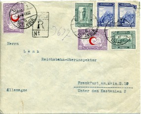 1932, 8.Apr., R-Bf.m. MiF. ISTANBUL 6(Handstpl.) nach FRANKFURT (MAIN) SÜD 10 *f(Deuts...