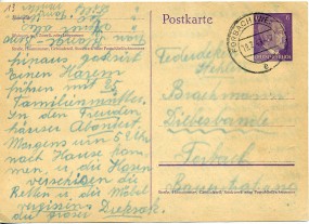 1943, 19.Jul., 6Pfg.-GA-Kte. FORBACH (WE..) e(Handstpl.) nach Forbach. Porto: RM 0.06. T...