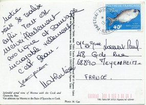 1990, 13.Sep., Ans.-Kte. m. EF. PAPETOAI-MOOREA ILES DU VENT(Handstpl.) nach Frankreich....