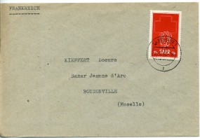 1952, 30.Aug., Bf.m. EF. SAARLOUIS 1 g(Handstpl.) nach Frankreich. Porto: 15 F.