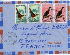 1971, 8.Jan., Lp.-Bf.m. MiF. NOUMEA R.P. NELLE CALEDONIE(Handstpl.) nach Frankreich. Por...