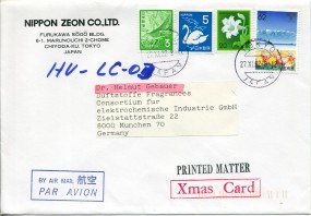 1992, 27.Nov., Lp.-Drucks.-Bf.m. MiF. TOKYO JAPAN(Handstpl.) nach Deutschland. Porto: ¥9...