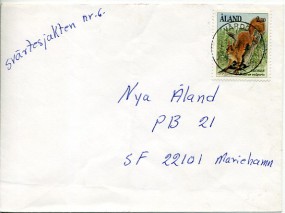 1992, 21.Jan., Bf.m. EF. VARDÖ(Handstpl.) nach Mariehamn. Porto: Mk.2.10.