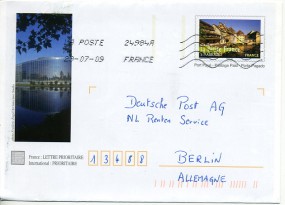 2009, 29.Jul., P.P.-GA-Umschlag. LA POSTE 24984A FRANCE(Dotmatrix-Stpl.) nach Deutschlan...
