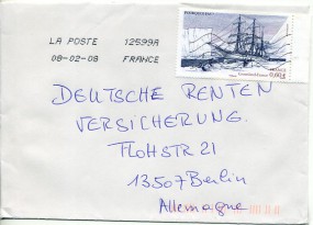 2008, 8.Feb., Bf.m. EF. LA POSTE 12599A FRANCE(Dotmatrix-Stpl.) nach Deutschland. Porto:...
