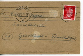 1945, 25.Apr., Bf.m. EF. HAMBURG 1 d(Masch.-Stpl.) nach Geesthacht. Porto: RM 0.12.