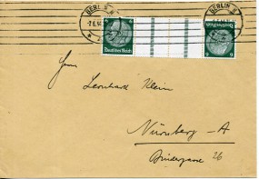 1934, 7.Jun., Bf.m. EF. BERLIN N4 *z(Masch.-Stpl.) nach Nürnberg. Porto: RM 0.12.