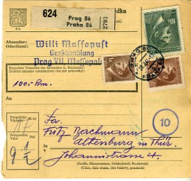 1944, 28.Jun., Paketkte. m. MiF. PRAG 86 PRAHA 86 g(Handstpl.) nach Altenburg(Deutschlan...