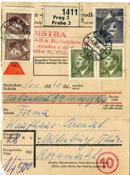 1944, 5.Dez., NN-Paketkte. m. MiF. PRAG 3 PRAHA 3 2c(Handstpl.) nach Altenburg(Deutschla...