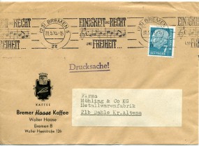 1955, 31.Mai , Drucks.-Bf.m. EF. (23) BREMEN 5 zz - EINIGKEIT UND RECHT UND FREIHEIT(Mas...
