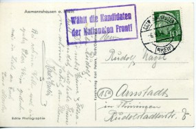 1954, 6.Sep., Ans.-Kte. m. EF. ASSMANNSHAUSEN (RHEIN)(Handstpl.) nach Arnstadt(Ostdeutsc...
