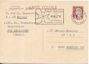 1966, 23.Mrz., 25c.-GA-Kte. 68 COLMAR R.P. HAUT-RHIN - ORDRE SOUVERAIN DE MALTE CAMPAGNE ...