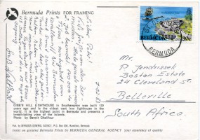 1983, 14.Feb., Ans.-Kte. m. EF. ST.GEORGE'S BERMUDA(Handstpl.) nach Südafrika. Porto: $0...