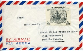 1955, ..., Lp.-Bf.m. EF. LIMA MIRAFLORES(Handstpl.) nach FURTH BEI GÖTTWEIG(Österreich...