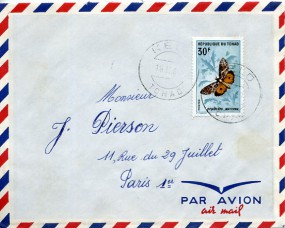 1969, 18.Nov., Lp.-Bf.m. EF. KELO TCHAD(Handstpl.) nach Frankreich. Porto: 30 F.