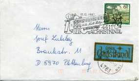 1987, 15.Dez., Bf.m. EF. 4783 WERNSTEIN AM INN b(Handstpl.) über 4411 CHRISTKINDL 3 na...