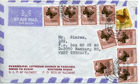 1976, 24.Apr., Lp.-Bf.m. MiF. IRINGA(Handstpl.) nach Westdeutschland. Porto: 2'10.