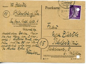 1945, 8.Apr., Kte. m. EF. (10) EILENBURG 1 e(Handstpl.) nach Schleiz. Sonntags gestempel...