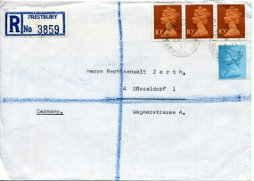 1975, 29.Jan., R-Bf.m. MiF. PRESTBURY MACCLESFIELD CHESHIRE(Handstpl.) nach Westdeutschl...