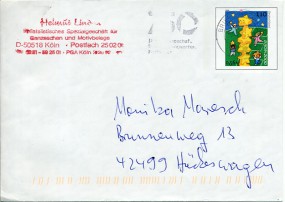 2011, 18.Dez., 56c.-GA-Umschlag. BRIEFZENTRUM 50 mb -..(Masch.-Werbestpl.) nach Hückeswa...