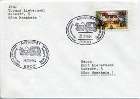 1984, 28.Okt., Bf.m. EF. 8900 AUGSBURG 1 - BRIEFMARKENSCHAU TAG DER BRIEFMARKE LANDESVERB...