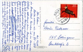 1966, 11.Aug., Ans.-Kte. m. EF. 8481 ESLARN b(Handstpl.) nach Solingen. Porto: DM 0.20.
