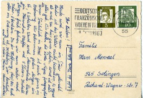 1963, 6.Jul., Ans.-Kte. m. MiF. 55 TRIER 1 mb - DEUTSCH-FRANZÖSISCHE WOCHE IN TRIER.. JUN...